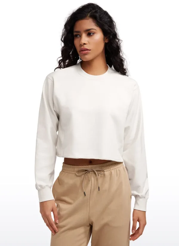 Shop CRZ YOGA Amenity Double Raw Hem Sweatshirts Crew Neck
