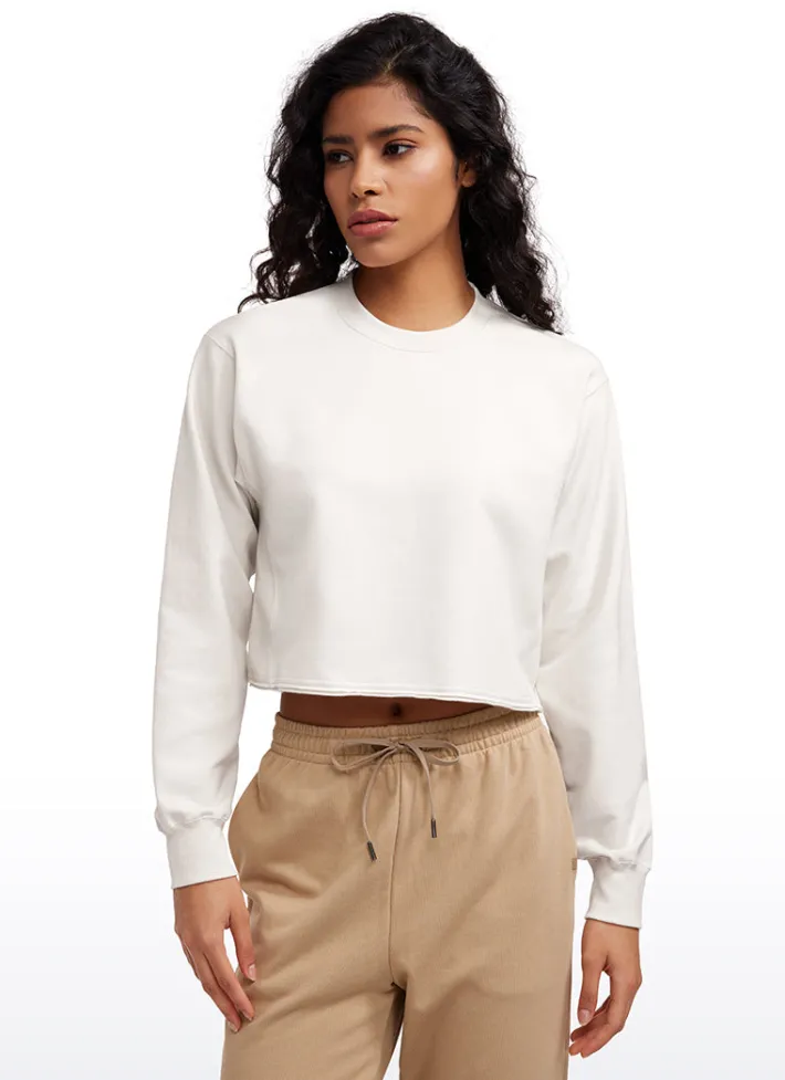 Shop CRZ YOGA Amenity Double Raw Hem Sweatshirts Crew Neck