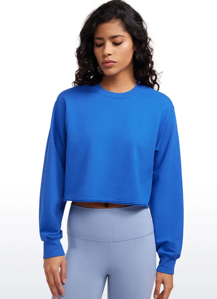 Shop CRZ YOGA Amenity Double Raw Hem Sweatshirts Crew Neck