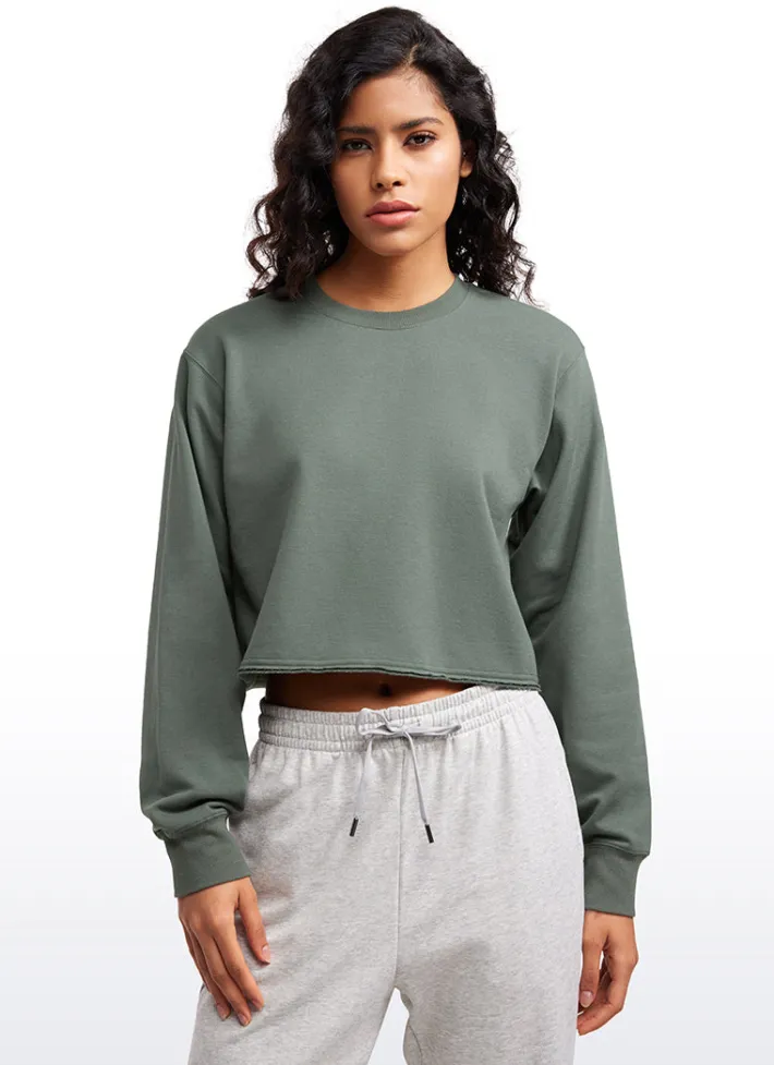 Shop CRZ YOGA Amenity Double Raw Hem Sweatshirts Crew Neck