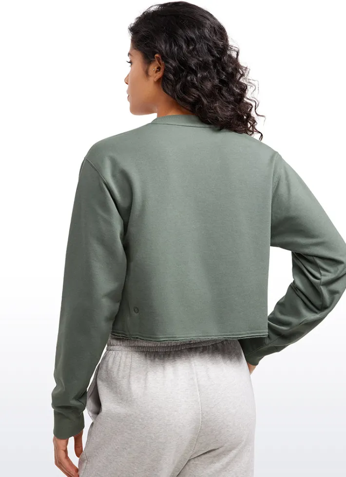 Shop CRZ YOGA Amenity Double Raw Hem Sweatshirts Crew Neck