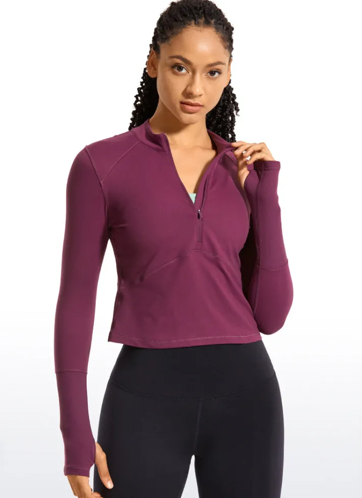 Flash Sale CRZ YOGA Brushed Half-Zip Long Sleeve Cropped
