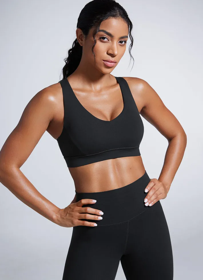 Best CRZ YOGA Butterbreeze V Neck Sports Bras Adjustable Straps