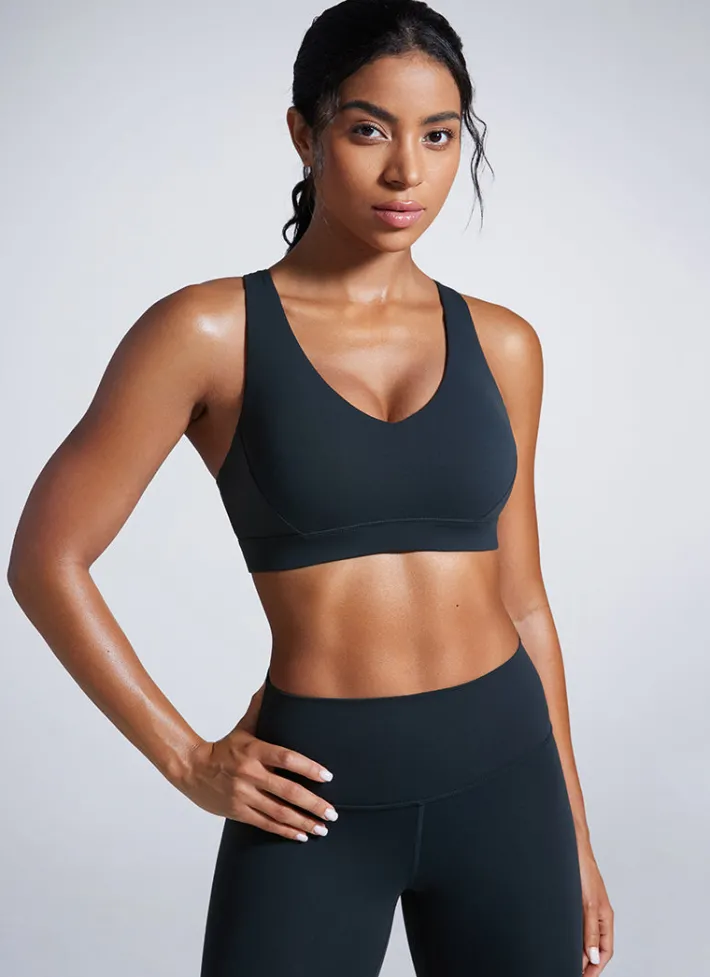 Best CRZ YOGA Butterbreeze V Neck Sports Bras Adjustable Straps