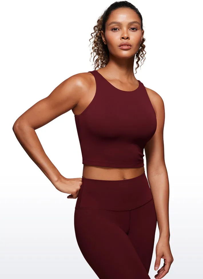 Shop CRZ YOGA Butterluxe Cropped High Neck Tank Tops Wide Back