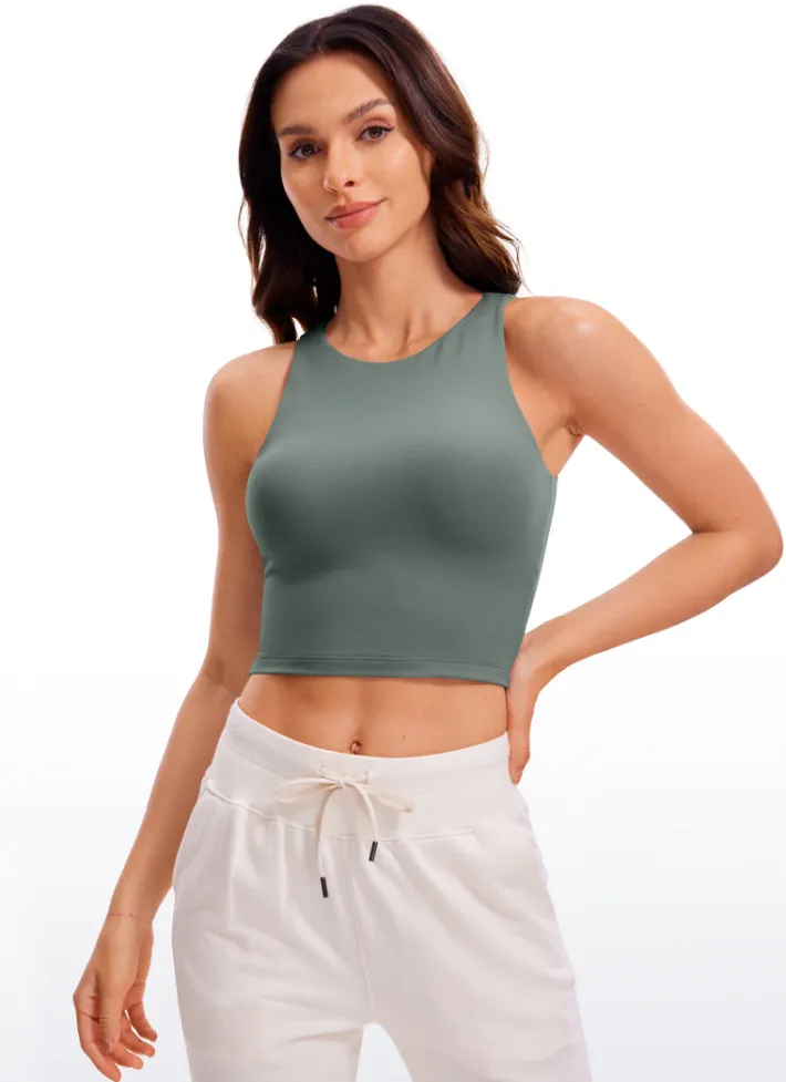 Shop CRZ YOGA Butterluxe Cropped High Neck Tank Tops Wide Back