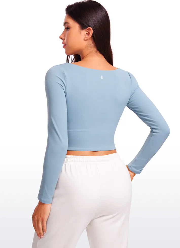 Store CRZ YOGA Butterluxe Double Lined Cropped Long Sleeves Square Neck