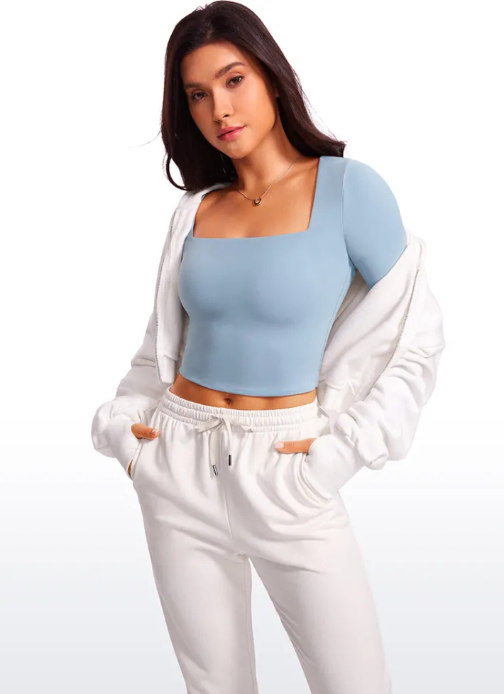 Store CRZ YOGA Butterluxe Double Lined Cropped Long Sleeves Square Neck