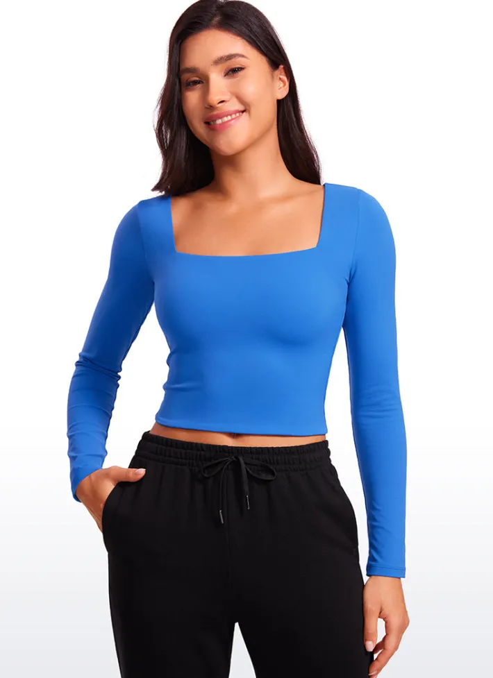Store CRZ YOGA Butterluxe Double Lined Cropped Long Sleeves Square Neck