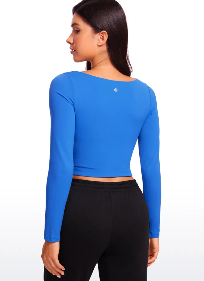 Store CRZ YOGA Butterluxe Double Lined Cropped Long Sleeves Square Neck