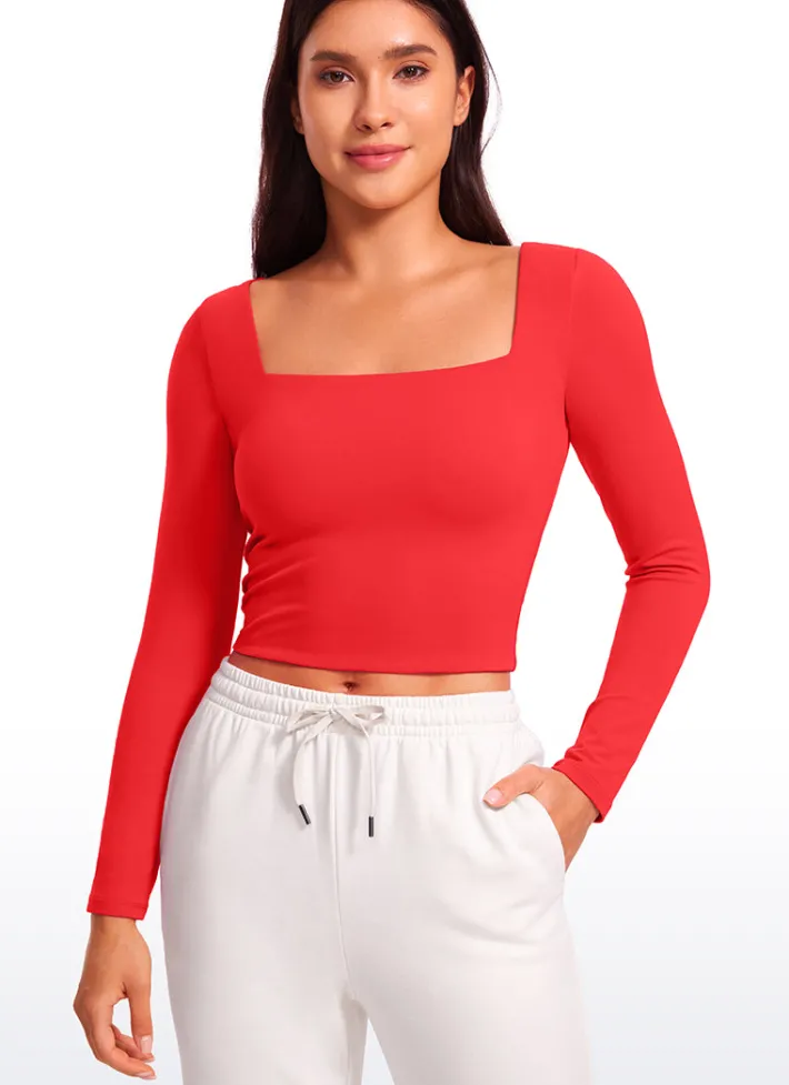 Store CRZ YOGA Butterluxe Double Lined Cropped Long Sleeves Square Neck