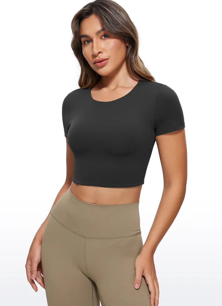 Best CRZ YOGA Butterluxe Double Lined Cropped Short Sleeves