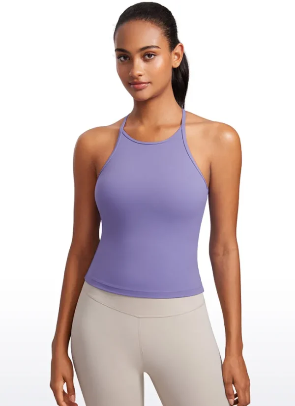 Store CRZ YOGA Butterluxe Halter High Neck Built-in Bra Tanks Y Back