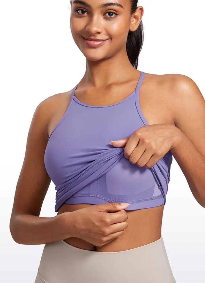 Store CRZ YOGA Butterluxe Halter High Neck Built-in Bra Tanks Y Back