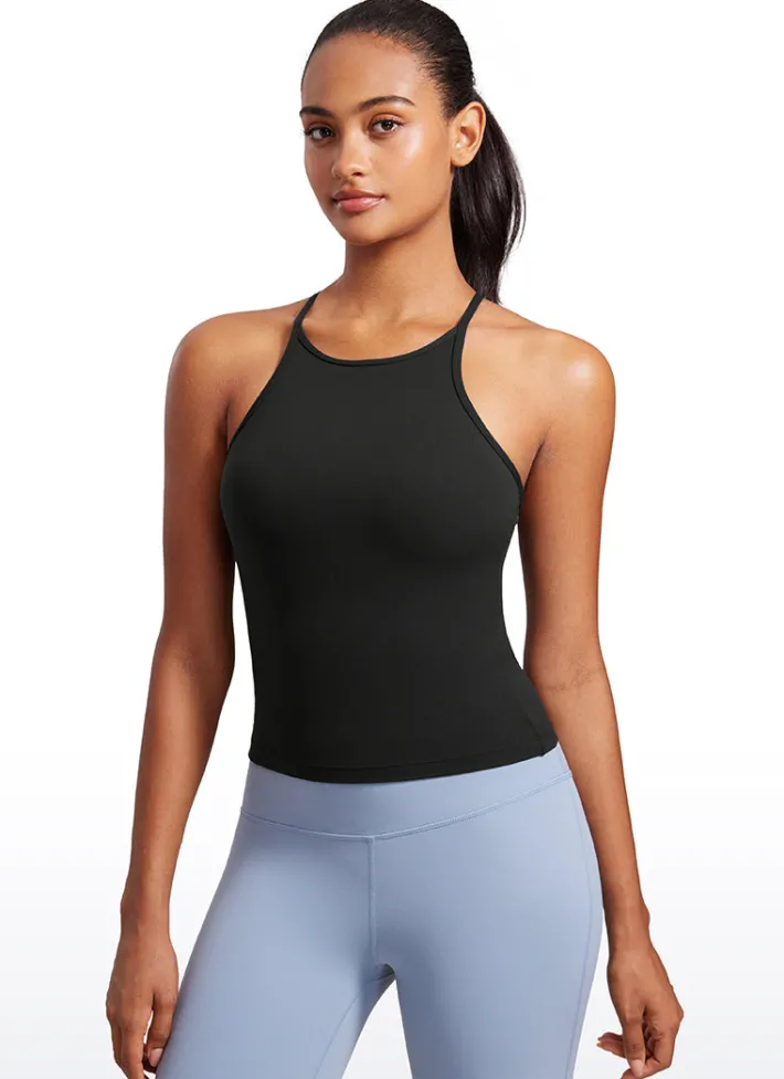Store CRZ YOGA Butterluxe Halter High Neck Built-in Bra Tanks Y Back