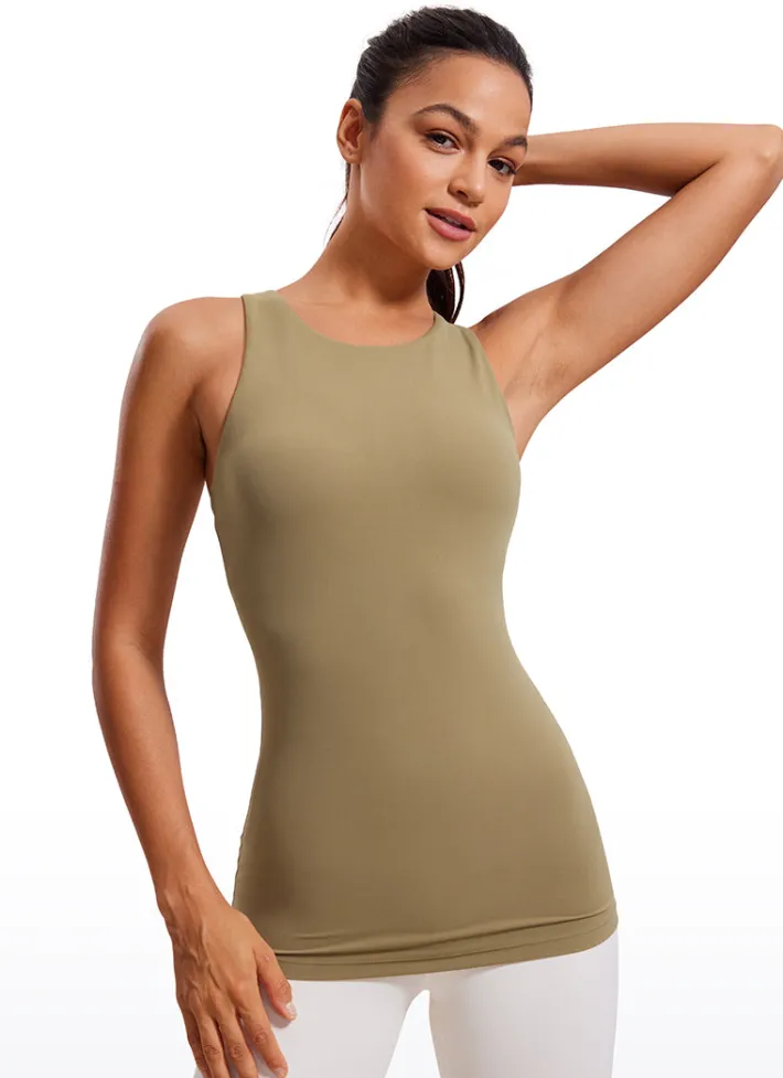 Clearance CRZ YOGA Butterluxe Hip Length Built-in Bra Tanks High Neck