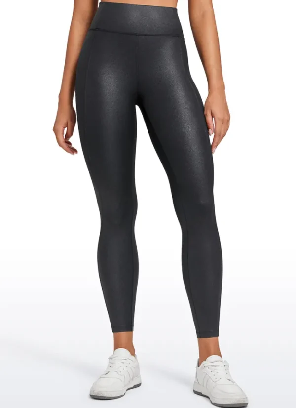 Cheap CRZ YOGA Butterluxe Matte Faux Leather Leggings with Back Pockets 25" Black Foil Pattern