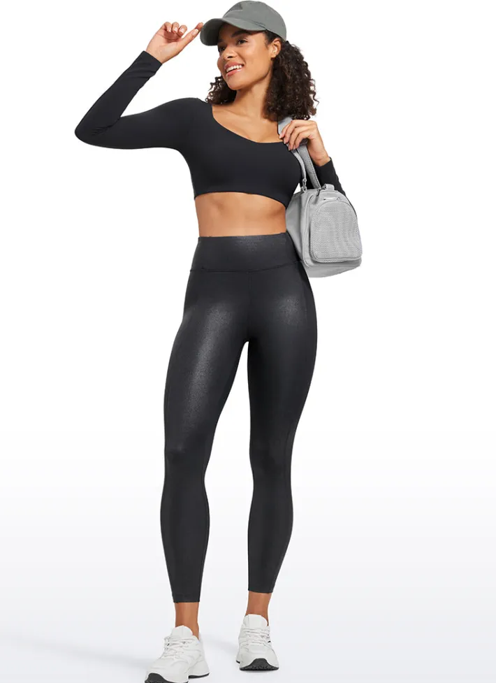 Cheap CRZ YOGA Butterluxe Matte Faux Leather Leggings with Back Pockets 25" Black Foil Pattern
