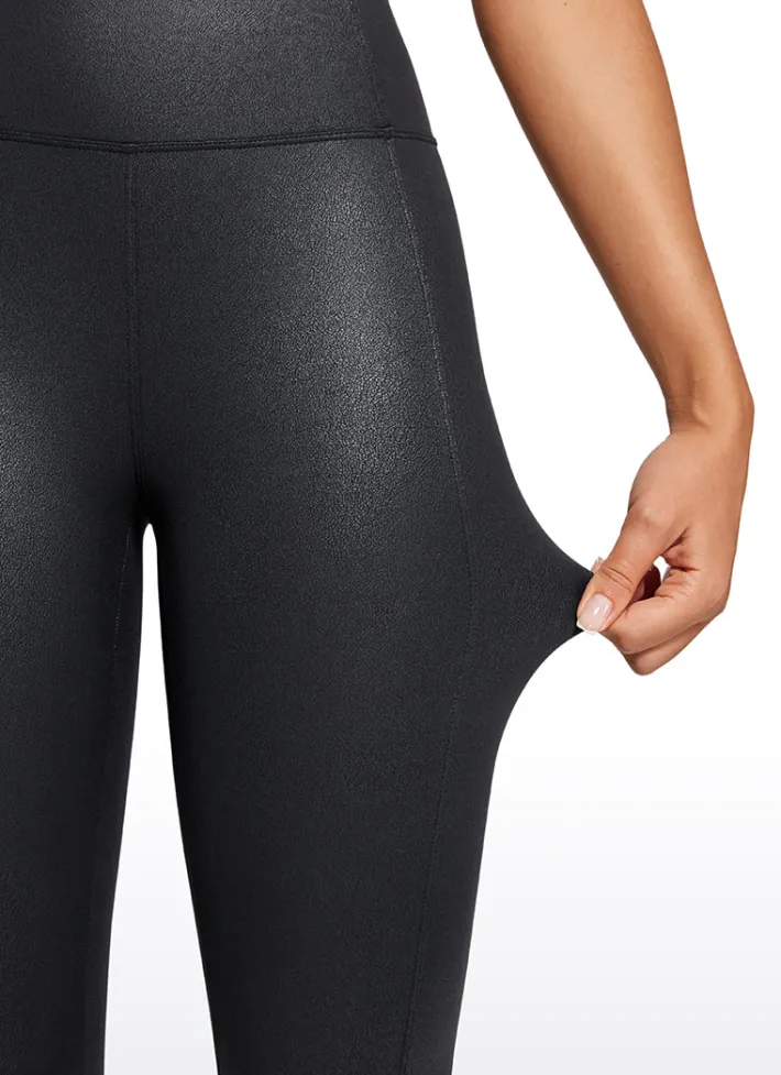 Cheap CRZ YOGA Butterluxe Matte Faux Leather Leggings with Back Pockets 25" Black Foil Pattern