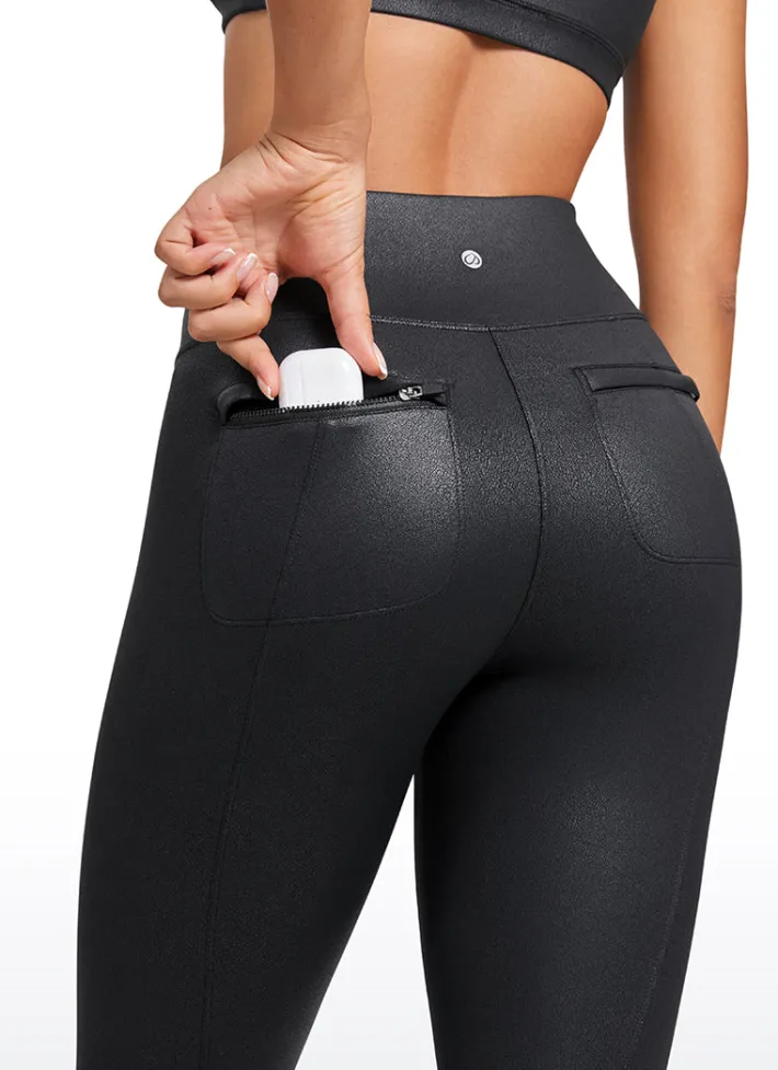 Cheap CRZ YOGA Butterluxe Matte Faux Leather Leggings with Back Pockets 25" Black Foil Pattern