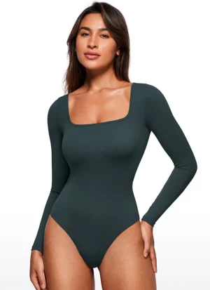 Shop CRZ YOGA Butterluxe Square Neck Long Sleeve Bodysuits