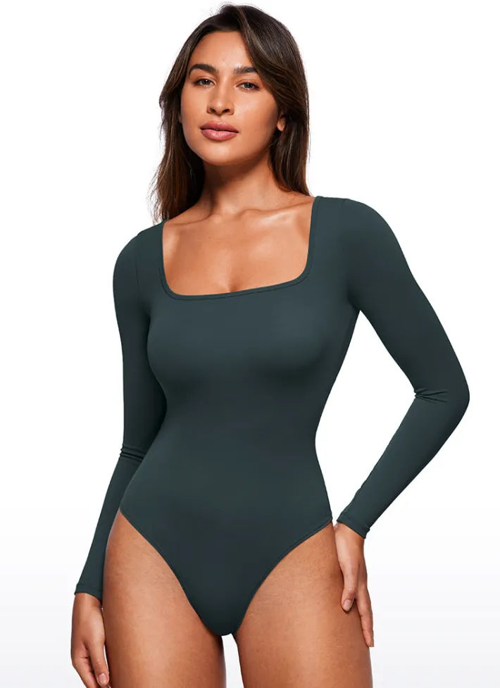 Shop CRZ YOGA Butterluxe Square Neck Long Sleeve Bodysuits
