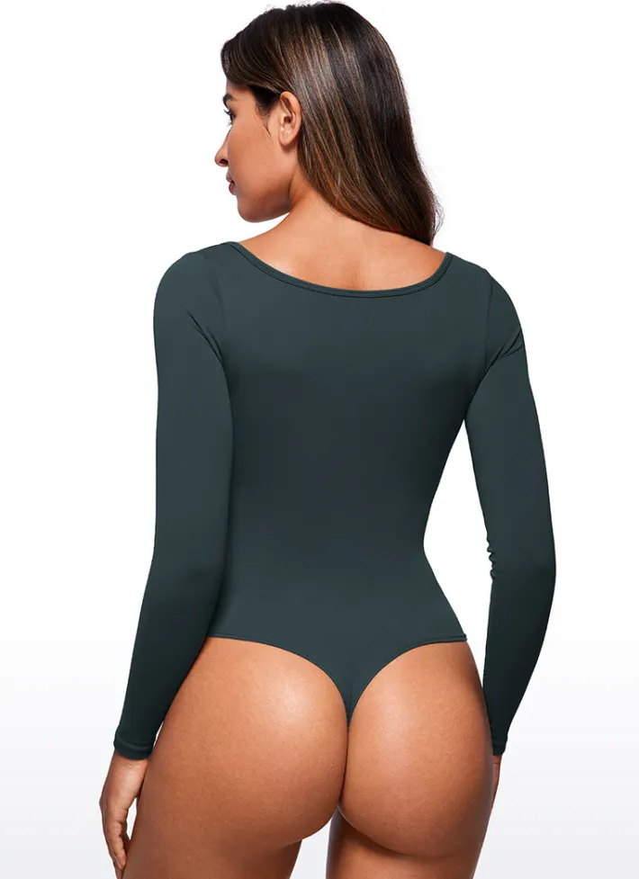 Shop CRZ YOGA Butterluxe Square Neck Long Sleeve Bodysuits