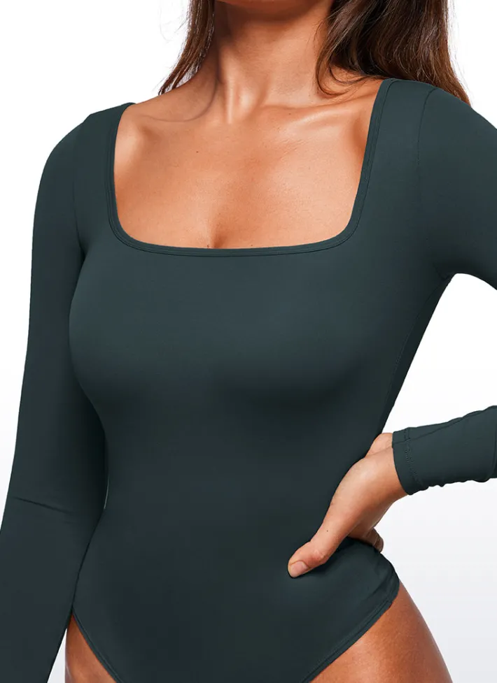 Shop CRZ YOGA Butterluxe Square Neck Long Sleeve Bodysuits