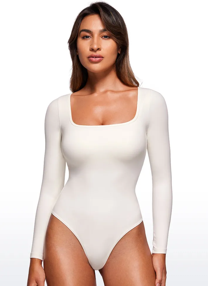 Shop CRZ YOGA Butterluxe Square Neck Long Sleeve Bodysuits