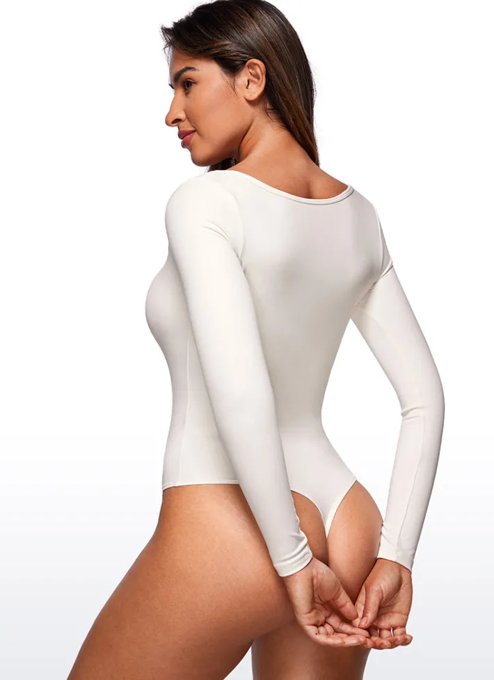 Shop CRZ YOGA Butterluxe Square Neck Long Sleeve Bodysuits