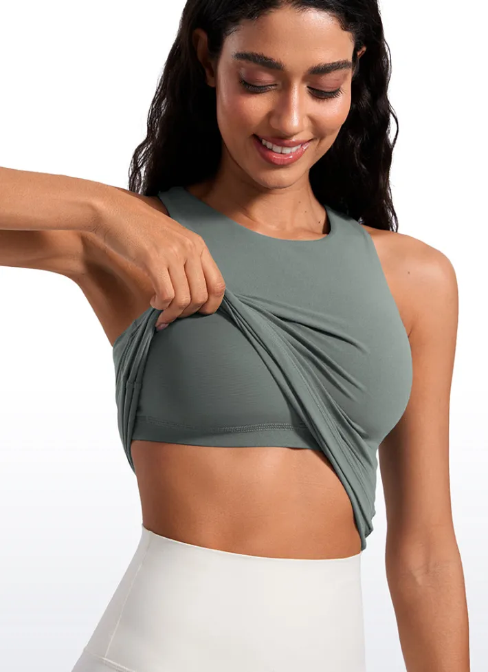Cheap CRZ YOGA Butterluxe Waist Length Built-in Bra Tanks High Neck