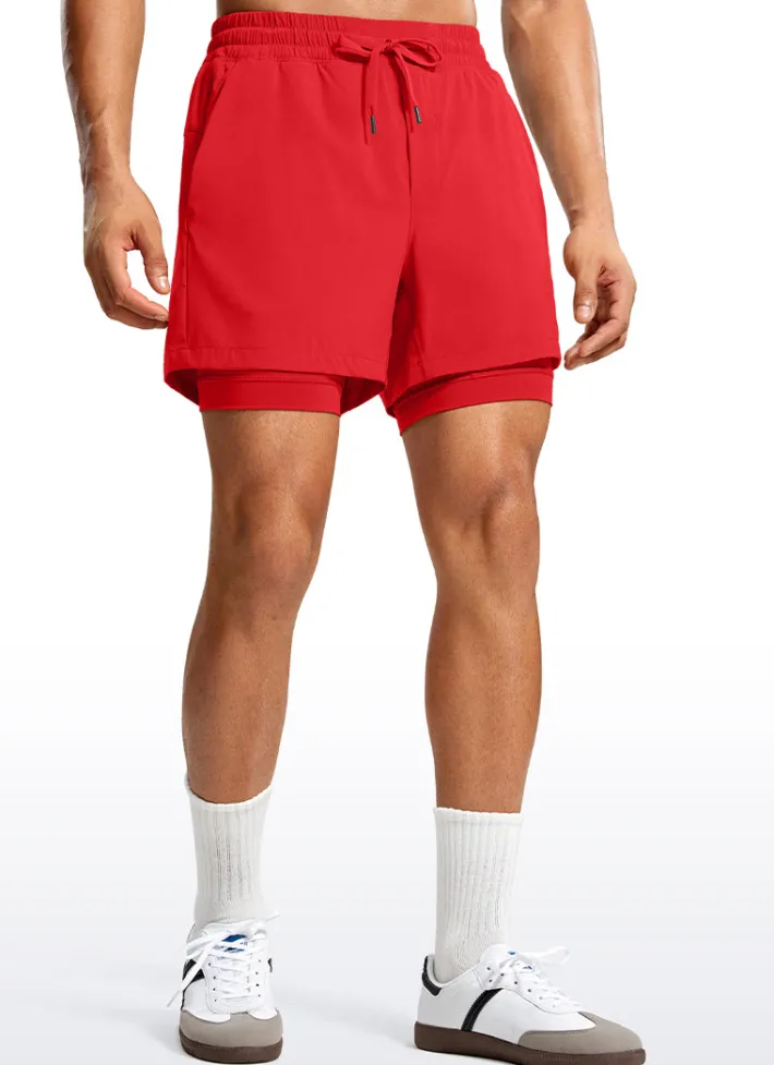 Shop CRZ YOGA Feathery-Fit 2 in 1 Athletic Shorts 5''- with Pockets & Long Liner