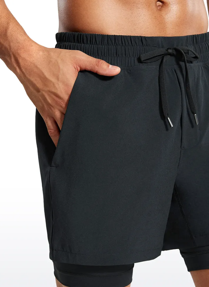 Shop CRZ YOGA Feathery-Fit 2 in 1 Athletic Shorts 5''- with Pockets & Long Liner