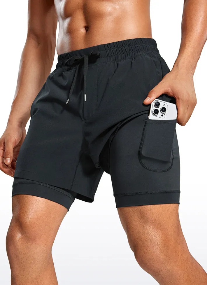 Shop CRZ YOGA Feathery-Fit 2 in 1 Athletic Shorts 5''- with Pockets & Long Liner