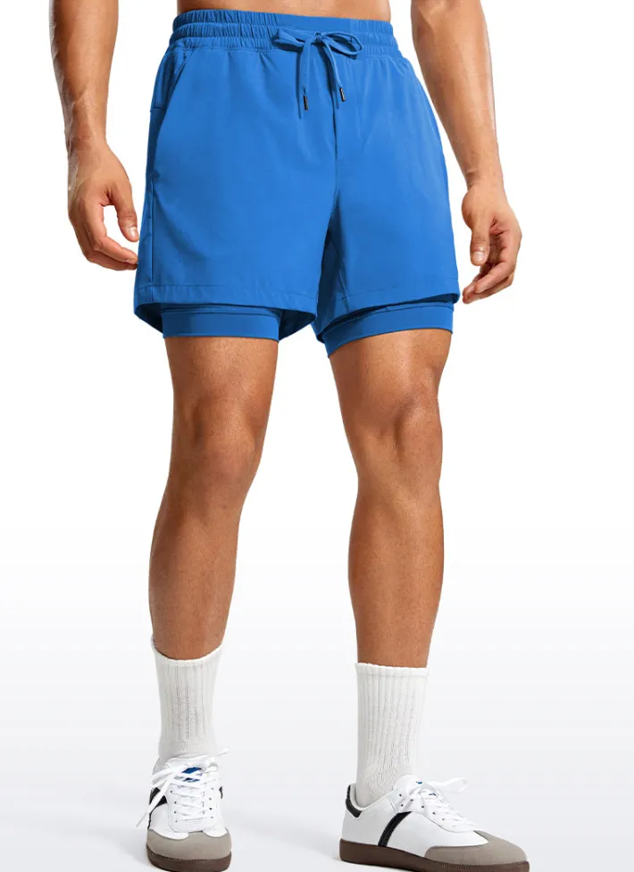 Shop CRZ YOGA Feathery-Fit 2 in 1 Athletic Shorts 5''- with Pockets & Long Liner