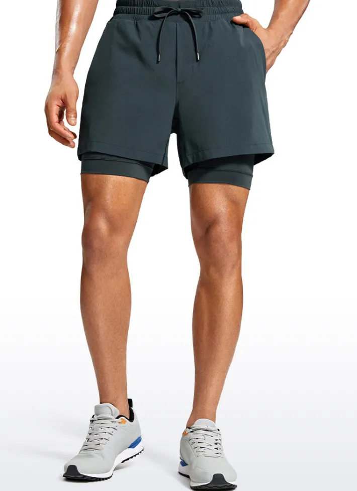 Shop CRZ YOGA Feathery-Fit 2 in 1 Athletic Shorts 5''- with Pockets & Long Liner
