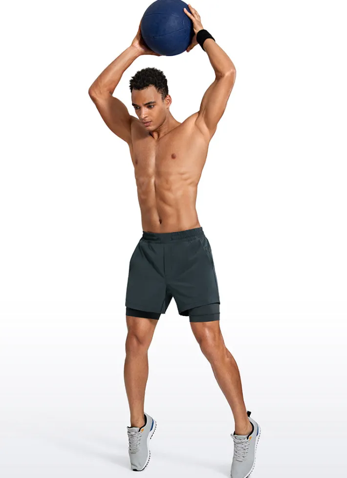 Shop CRZ YOGA Feathery-Fit 2 in 1 Athletic Shorts 5''- with Pockets & Long Liner