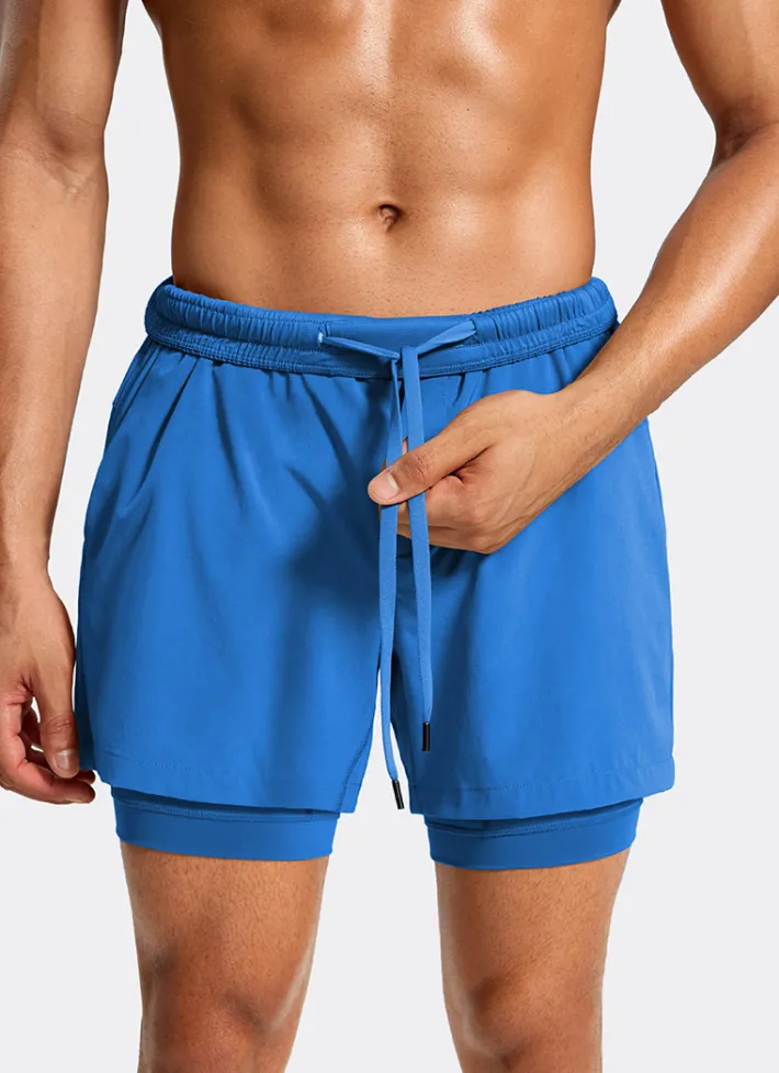 Shop CRZ YOGA Feathery-Fit 2 in 1 Athletic Shorts 5''- with Pockets & Long Liner