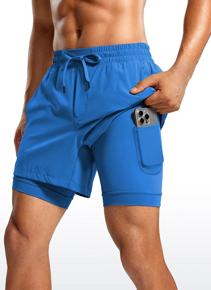 Shop CRZ YOGA Feathery-Fit 2 in 1 Athletic Shorts 5''- with Pockets & Long Liner