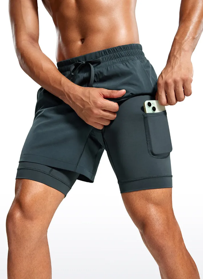 Shop CRZ YOGA Feathery-Fit 2 in 1 Athletic Shorts 5''- with Pockets & Long Liner