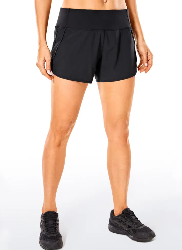 Discount CRZ YOGA Feathery-Fit Mid-Rise Lined Shorts with Flat Waist 4''