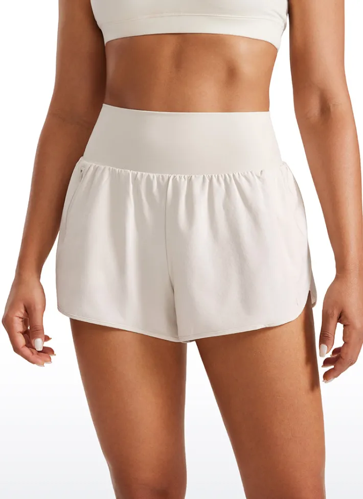 Clearance CRZ YOGA Feathery-Fit Soft High Rise Ruffled Trim Shorts 3''