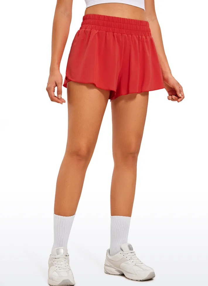 Fashion CRZ YOGA Feathery-Fit Soft High Waisted 2 in 1 Flowy Shorts 3''