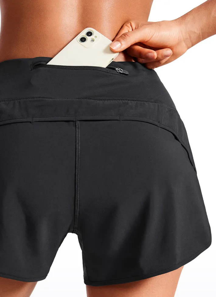 Fashion CRZ YOGA Feathery-Fit Soft Mid-Rise Lined Shorts with Back Zipper Pocket 4''