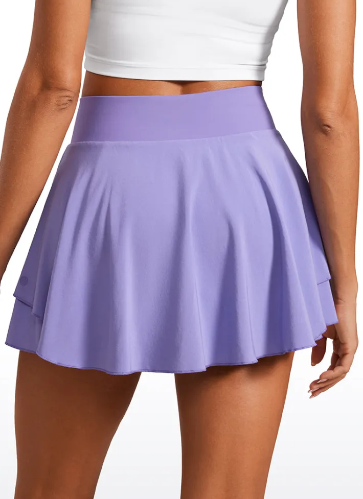 Store CRZ YOGA Feathery-Fit Soft V Crossover Ruffle Layered Tennis Skirts 13''