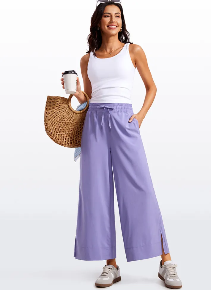 Best CRZ YOGA Feathery-Fit Soft Wide Leg High Waisted Capri Pants with Pockets 25'' Dark Lavender Purple