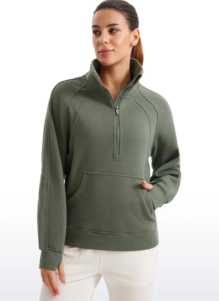 Cheap CRZ YOGA Fleece Lined Half Zip Hip-Length Hoodies Funnel Neck with Thumb Holes