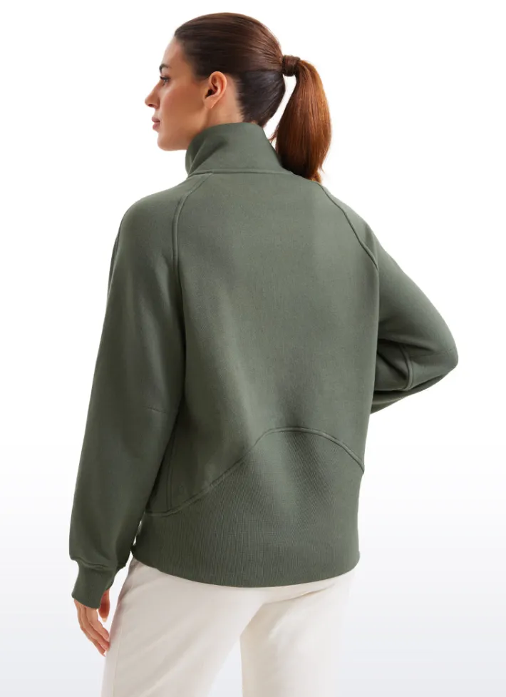 Cheap CRZ YOGA Fleece Lined Half Zip Hip-Length Hoodies Funnel Neck with Thumb Holes