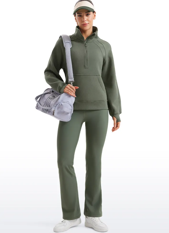 Cheap CRZ YOGA Fleece Lined Half Zip Hip-Length Hoodies Funnel Neck with Thumb Holes