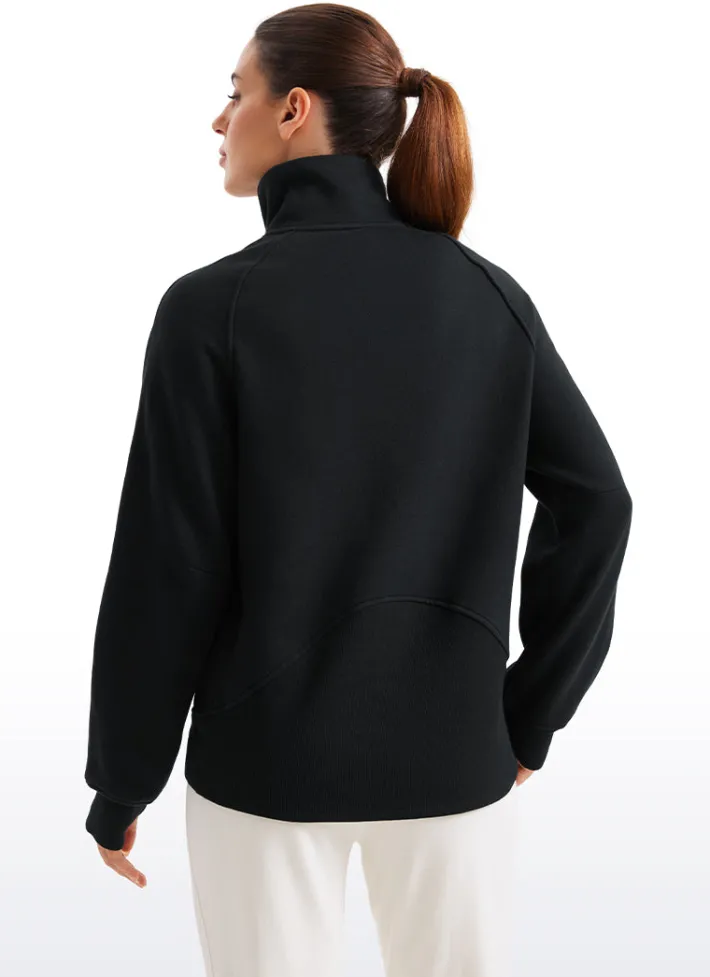 Cheap CRZ YOGA Fleece Lined Half Zip Hip-Length Hoodies Funnel Neck with Thumb Holes